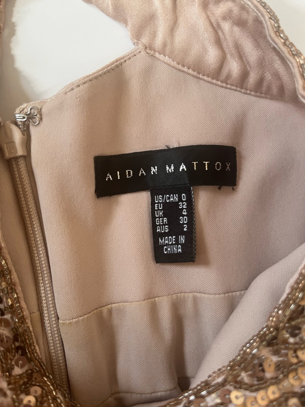 Aidan Mattox Champange Rose Gold Sequin Pleated Satin Long Formal Open Back Gown - Picture 8 of 15